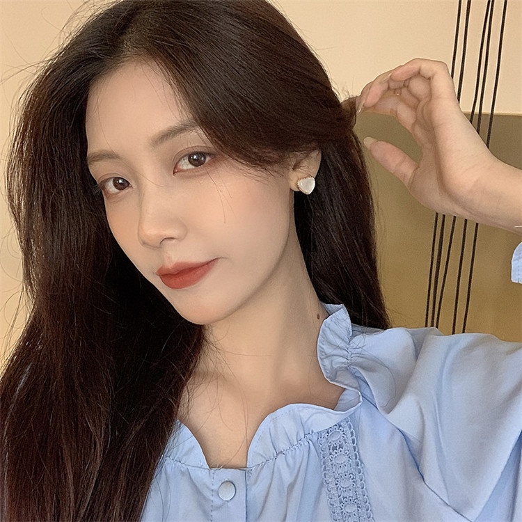 IF ME Bông Tai Hình Trái Tim Đính Đá Opal Đơn Giản Cho Nữ