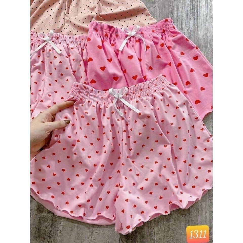 Quần đùi xòe in hình trái tim nhí cực xinh , chất thun coton mềm mịn