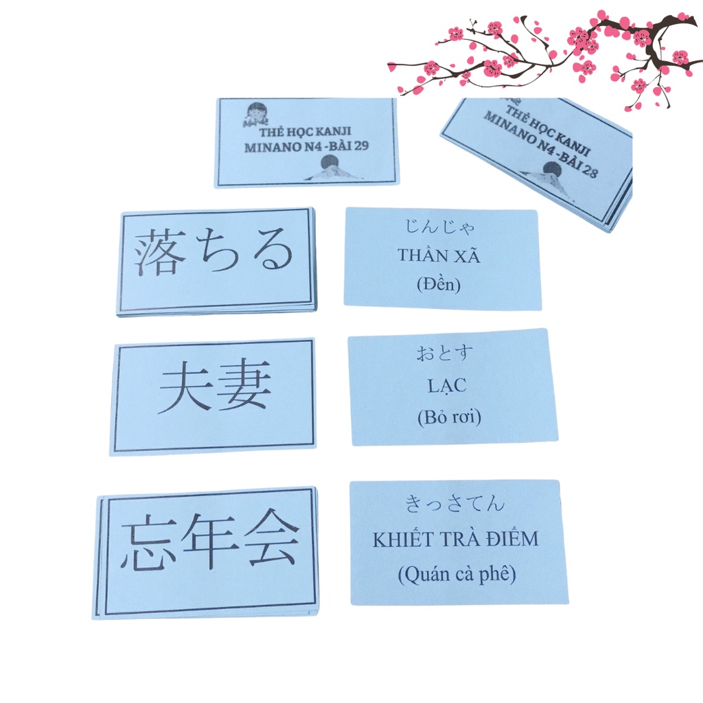 Bộ thẻ học kanji N4 theo giáo trình minano ( Bài 26 - Bài 50)