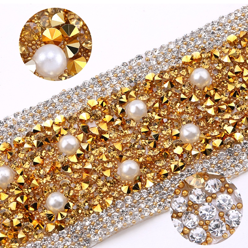 Cuộn Dây Ruy Băng Đính Đá / Ngọc Trai Trang Trí Quần Áo DIY