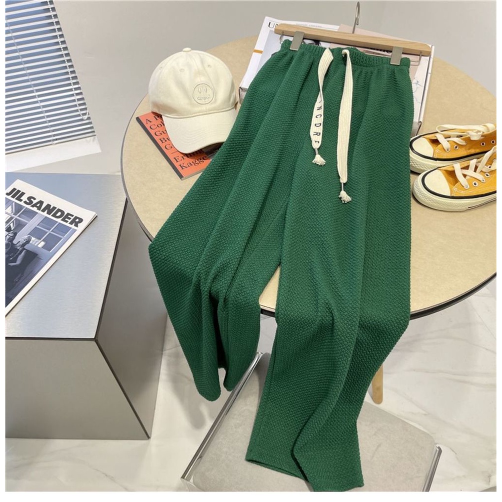 Quần Dài Lưng Cao Ống Rộng Phối Dây Rút In Chữ Thời Trang Xuân Hè Cho Nữ