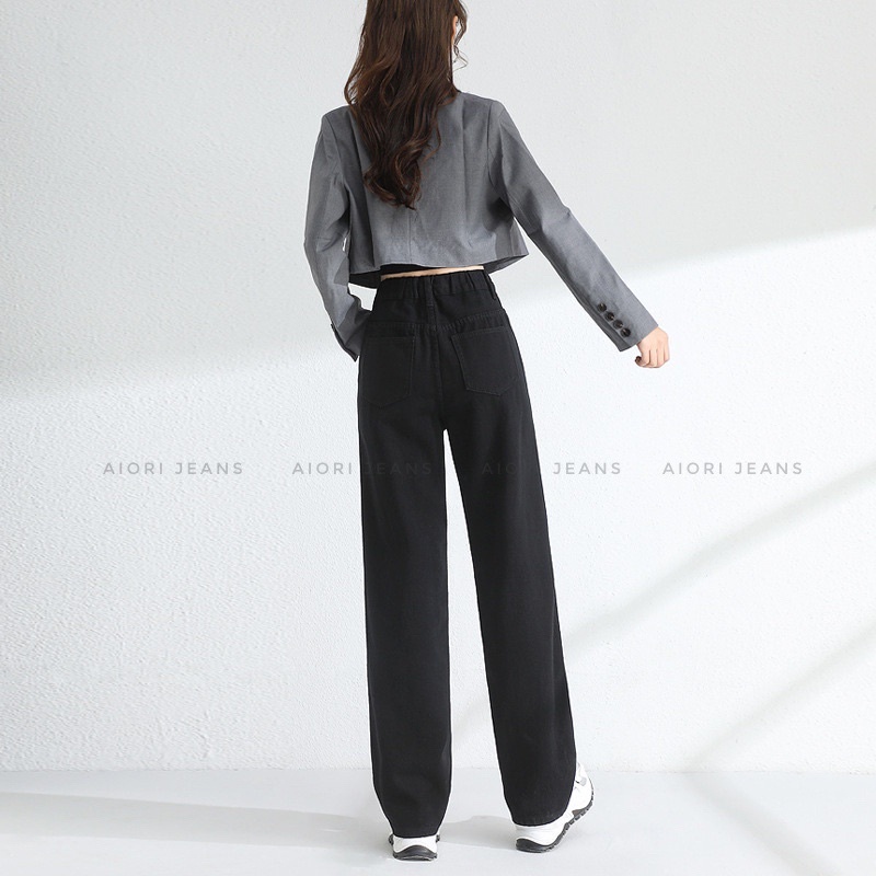 Quần Jeans Nữ Aiori Ống Rộng Lưng Cao 2 Nút Jean Ống Suông Trơn Lai Cuốn Phong Cách Thời Trang Hàn Quốc_Mã 62