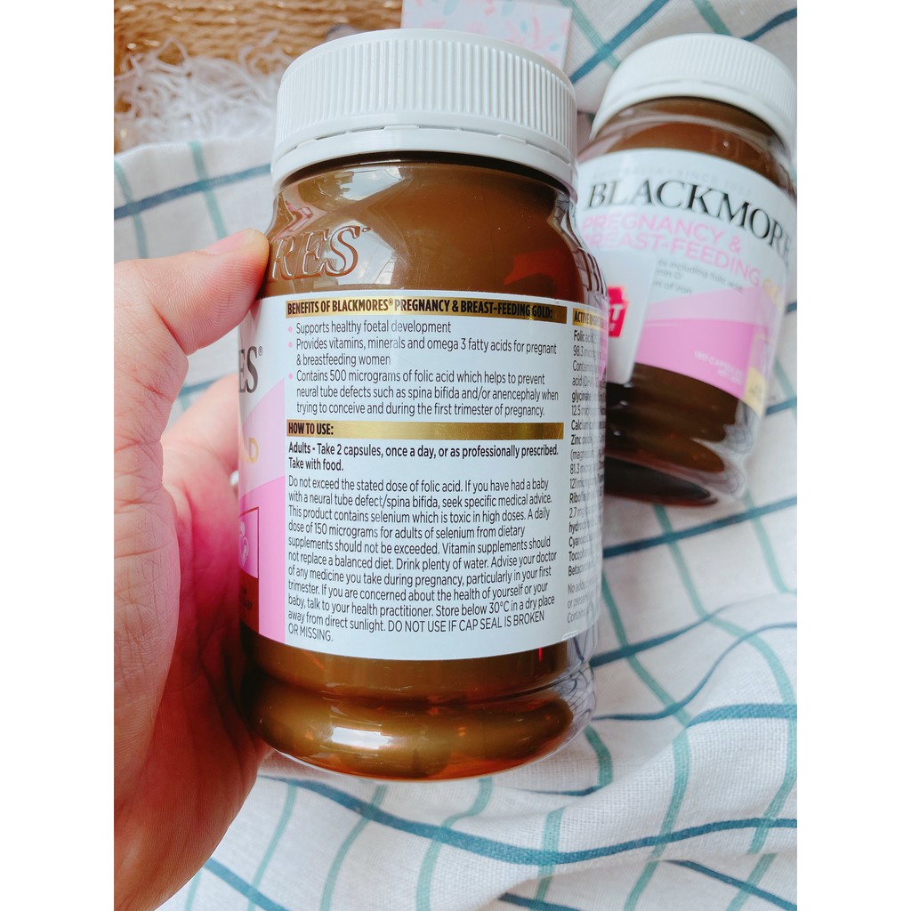 [Tem Chemist] Vitamin tổng hợp Blackmores Pregnancy Breast-Feeding Gold cho mẹ bầu và sau sinh 180v