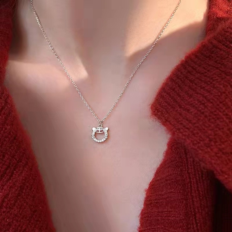 Vòng cổ Kim Loại Mỏng Mặt Hình Đầu Hổ Màu Bạc Dễ Thương Thời Trang Cho Nữ