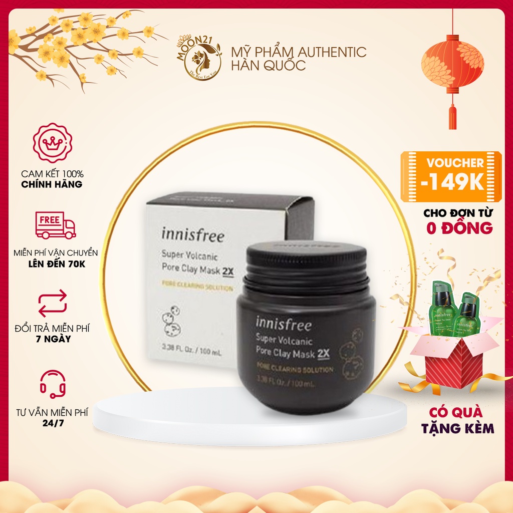 Mặt nạ đất sét kiềm dầu Innisfree Super Volcanic Pore Clay Mask 2X 100ml Auth Hàn Quốc