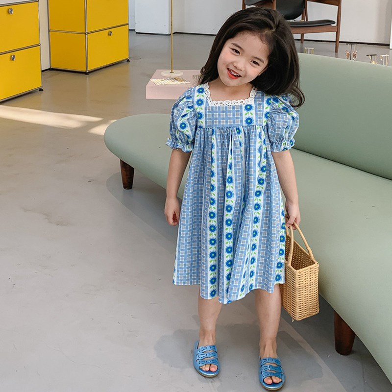 Đầm Công Chúa Tay Phồng In Họa Tiết Hoa Dễ Thương Phong Cách Hàn Quốc Thời Trang Mùa Hè Cho Bé Gái 3-8 Tuổi