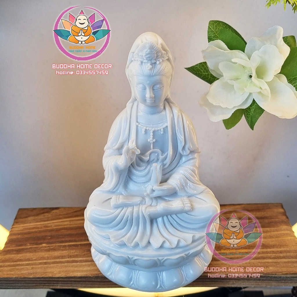 Tượng Mẹ Quan Âm cao 15 cm màu trắng sứ trang trí nội thất nhà cửa, phong thủy, thờ cúng