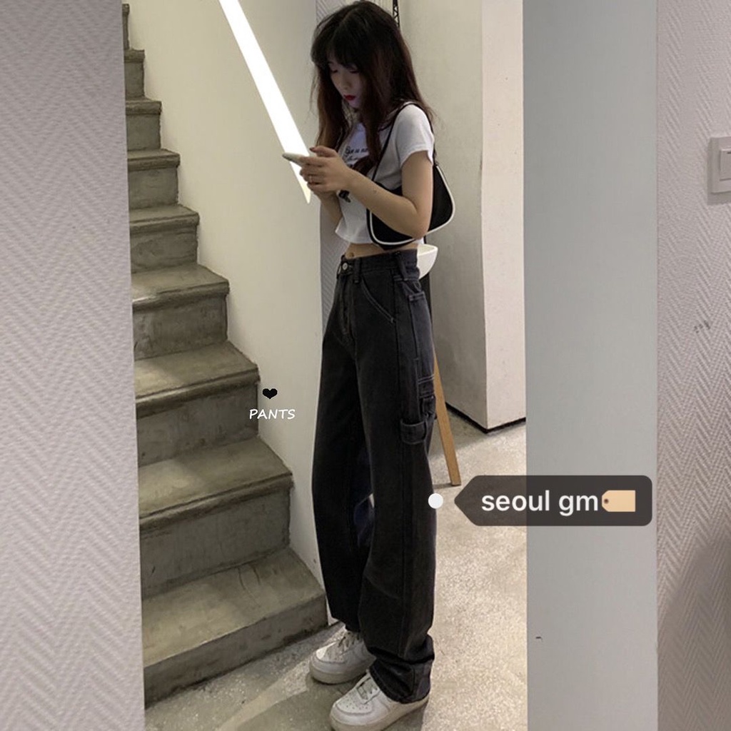 Quần jean dài ống rộng XIAOZHAINV lưng cao thời trang vintage cho nữ