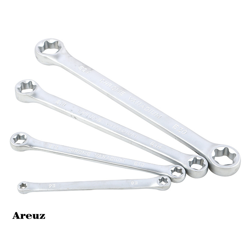 Areuz 4Pcs E6-E24mm Wrench Group E-type High Torque Chromium Vanadium Steel Dual-head Torx Spanners for Equipment Repair