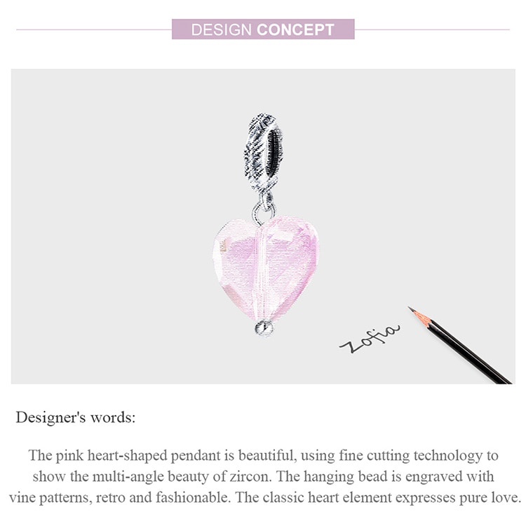 Mặt dây chuyền/vòng tay bamoer SCC1816 bằng bạc 925 hình trái tim đá hồng và xanh lam thời trang DIY