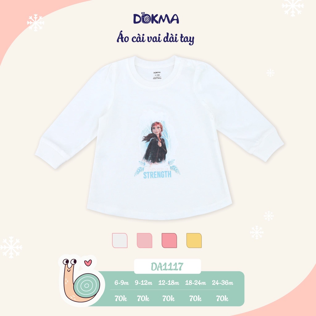 DA1117 Áo dài tay bé gái Dokma hình công chúa elsa vải cotton mỏng