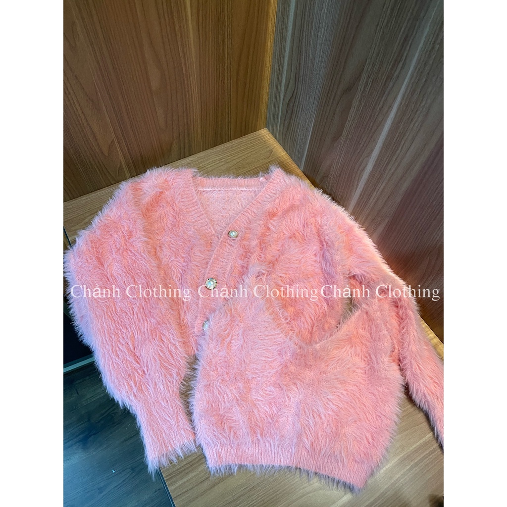 Set Len Bao Gồm Áo 2 Dây + Áo Khoác Cardigan Lông Thỏ Dày Dặn, Chất lông Mịn, Hãng Quảng Châu Có Sẵn
