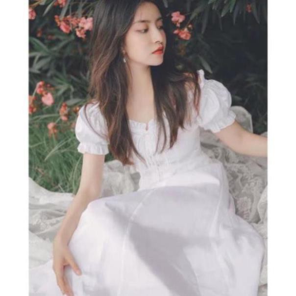 Đầm trắng dạo phố đi biển bèo cổ đan ngực xinh xắn | BigBuy360 - bigbuy360.vn
