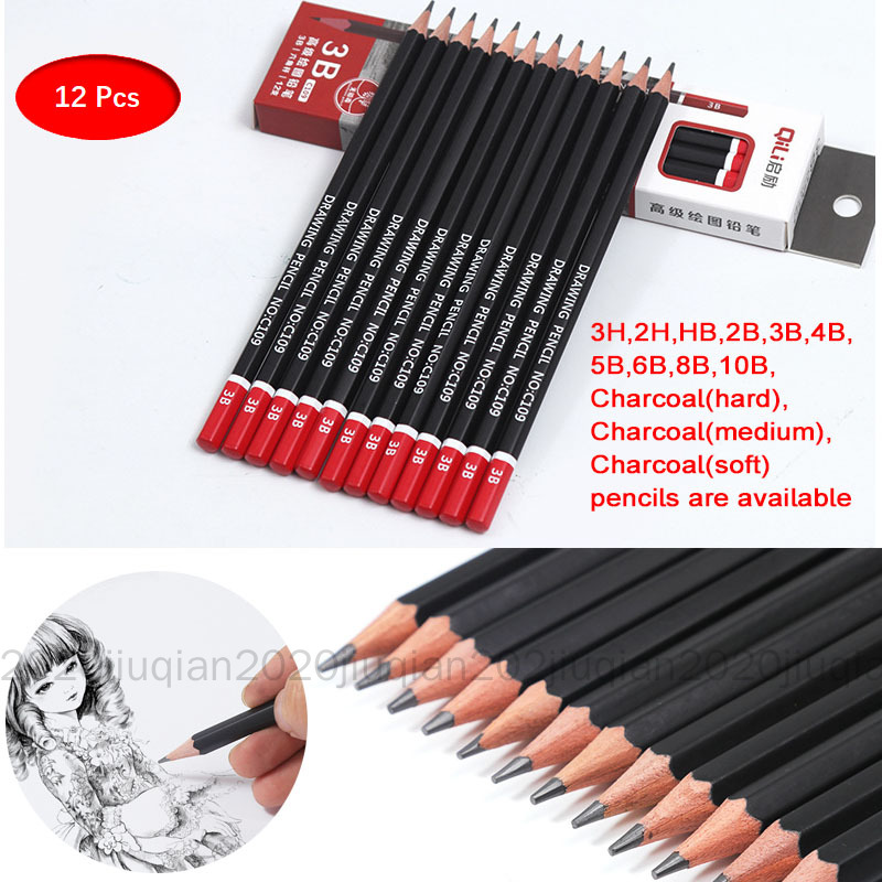 Set 12 Bút Chì Gỗ 3H/2H/HB/2B/3B/4B/5B/6B/8B/10B/Charcoal Chất Lượng Cao