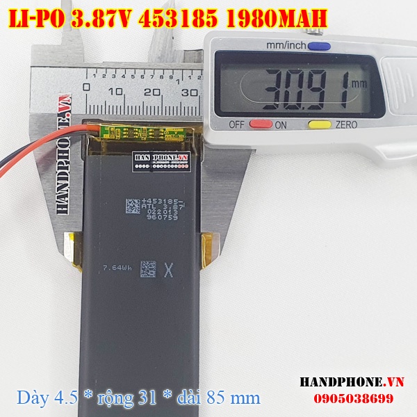 Pin Li-Po 3.87V 1980mAh 453185 (Lithium Polymer) cho Bàn Phím Bluetooth, Điện Thoại, Cửa Vân Tay, Camera Hành Trình