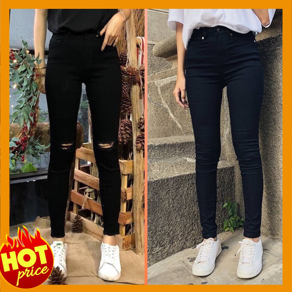 Combo Quần Jean Đen Trơn Rách Gối