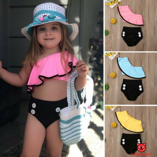 Bộ đồ bơi bikini 2 mảnh gồm áo hở 1 bên vai kèm quần ngắn kéo eo cao xinh xắn dành cho bé gái