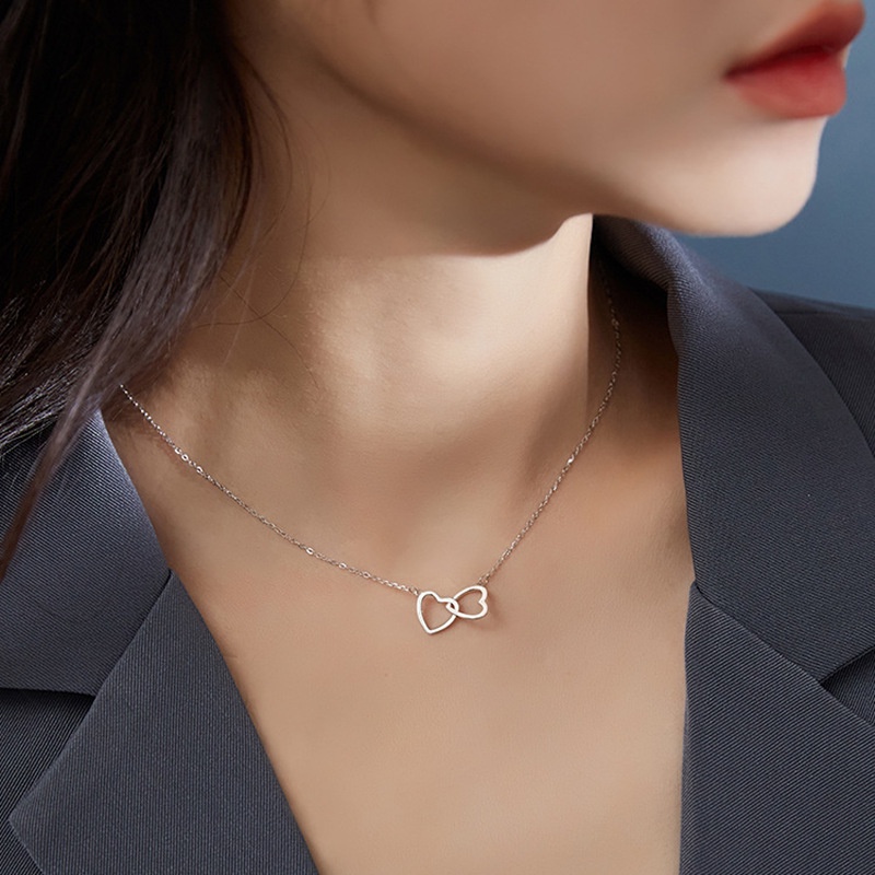 Vòng Cổ Choker Mặt Hình Trái Tim Đôi Thời Trang Đơn Giản Dành Cho Nữ / Phụ Kiện Làm Quà Tặng Cho Bạn Gái