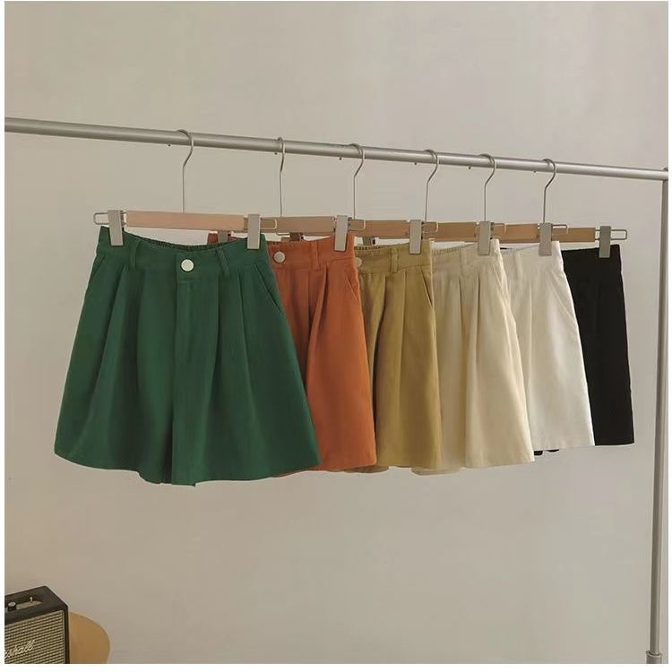 Quần Short Lưng Cao Ống Rộng Màu Sắc Trơn Phong Cách Hàn Quốc Thời Trang Mùa Hè Cho Nữ