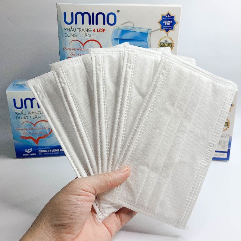 Khẩu trang y tế 4 lớp màu trắng kháng khuẩn hộp 50 cái UMINO