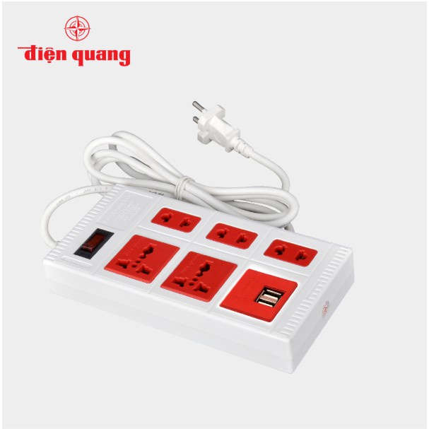 Ổ Cắm Điện Quang 5 Lổ Nguồn 220 V Dây Dài 2M 2 Lổ Cắm USB Sạc Điện Thoại Cao Cấp Made In VietNam