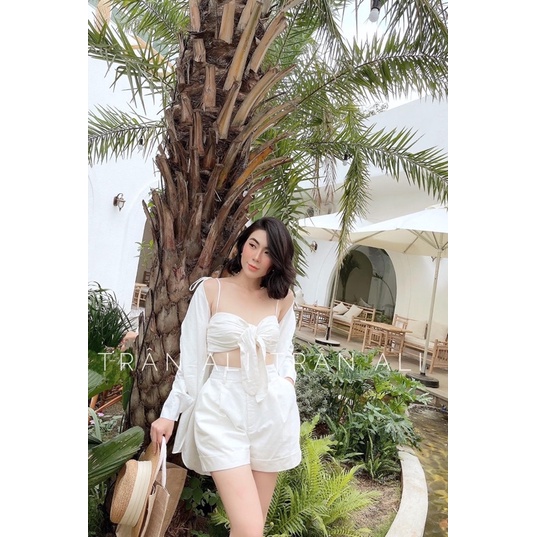SET ÁO ỐNG LƯNG SAU CHUN NƠ NGỰC + ÁO SƠ MI + QUẦN SHORT