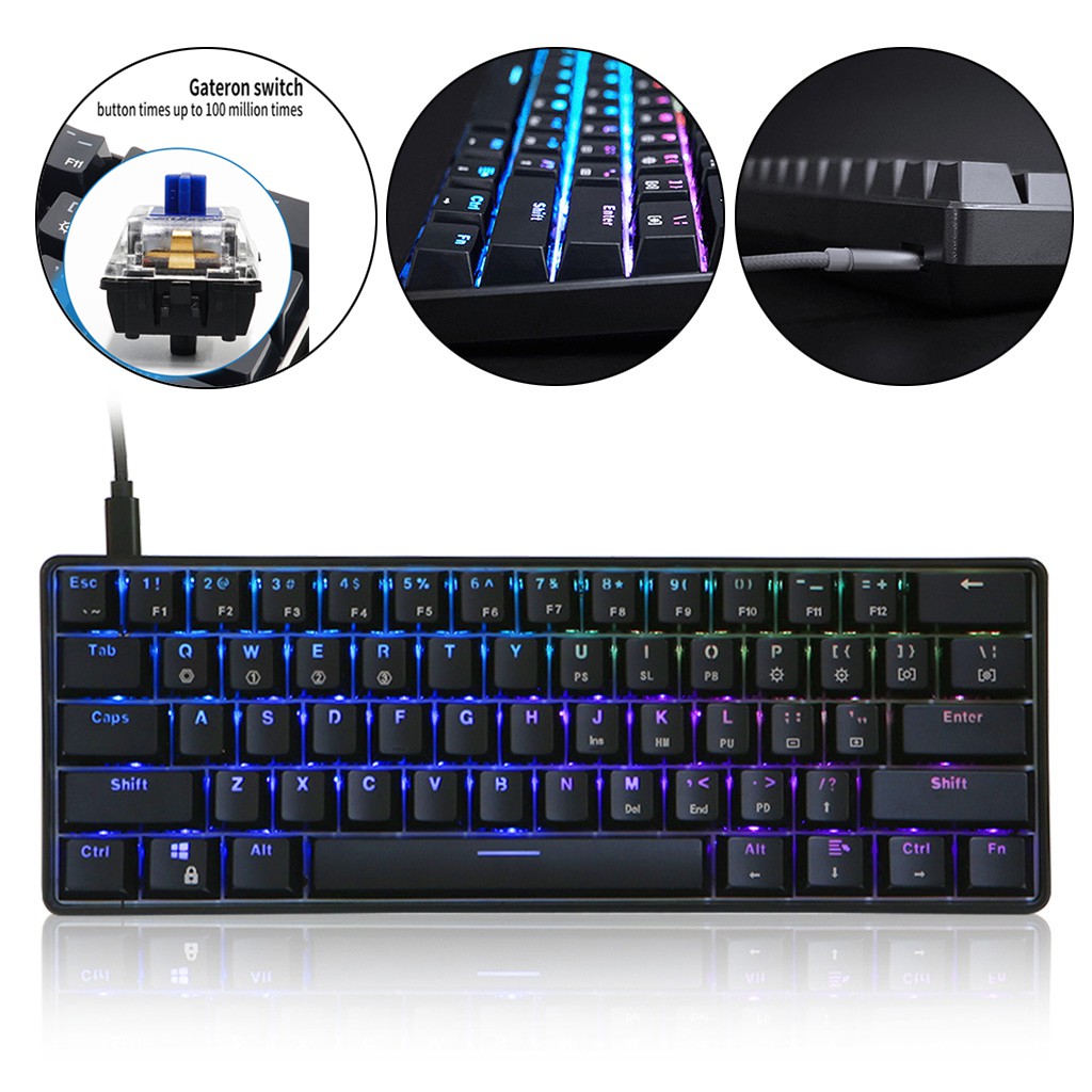 Bàn Phím Cơ Gaming Gk61 61 Phím Có Đèn Led Nền