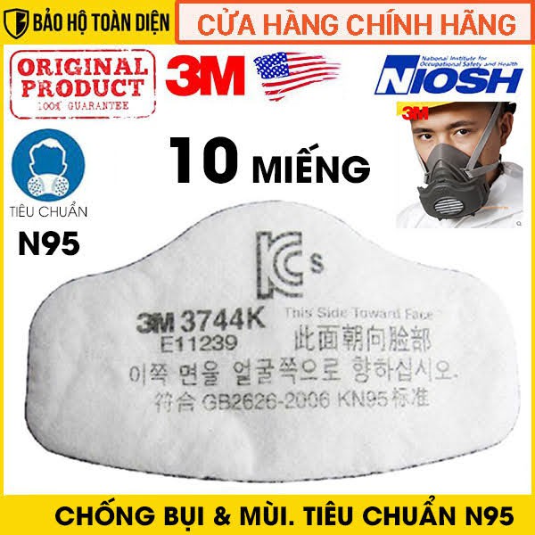 [DEAL SOCK SET 10] tấm lọc bụi mịn, khói và hơi hữu cơ 3M chính hãng 3M 3744k dùng với mặt nạ loại 1 phin lọc 3M 3200