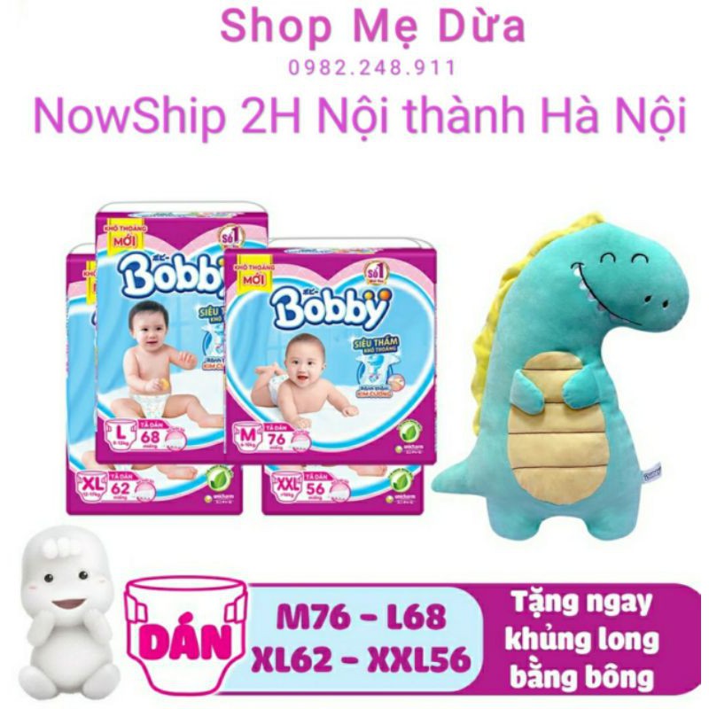 (Chọn quà) Tã dán Bobby M76, L68, XL62, XXL56 mới