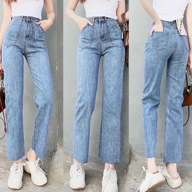 Quần jean ống đứng Túi Dán