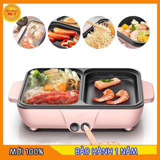 FreeShip- Bếp Nướng, Bếp Nấu Lẩu 2 Ngăn Mini Hàn Quốc - Bếp Điện Đa Năng -Nồi Đôi Mini Nướng Lẩu 2 trong 1 - BH 12 tháng