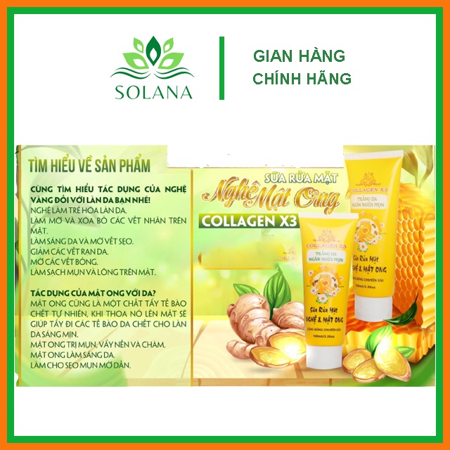 [Chính hãng] Sữa rửa mặt nghệ mật ong Collagen X3 Mỹ Phẩm Đông Anh SOLANA