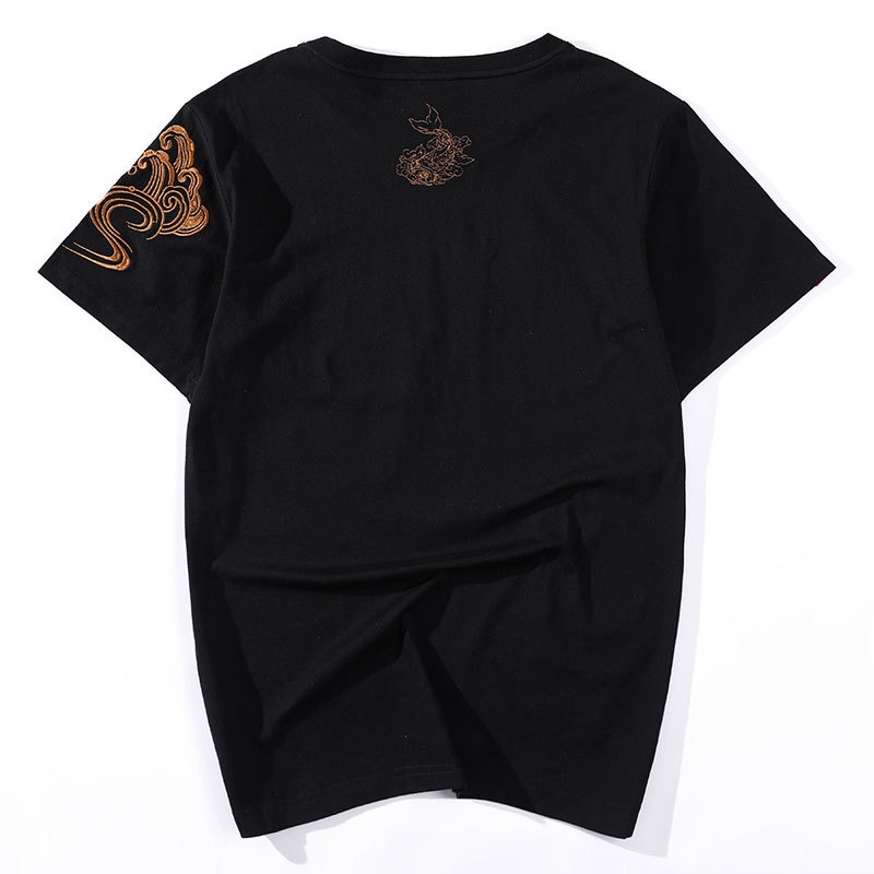 Áo Thun cotton Ngắn Tay Dáng Rộng Thêu Họa Tiết Phong Cách Dân Tộc Thời Trang Mùa Hè Cho Nam