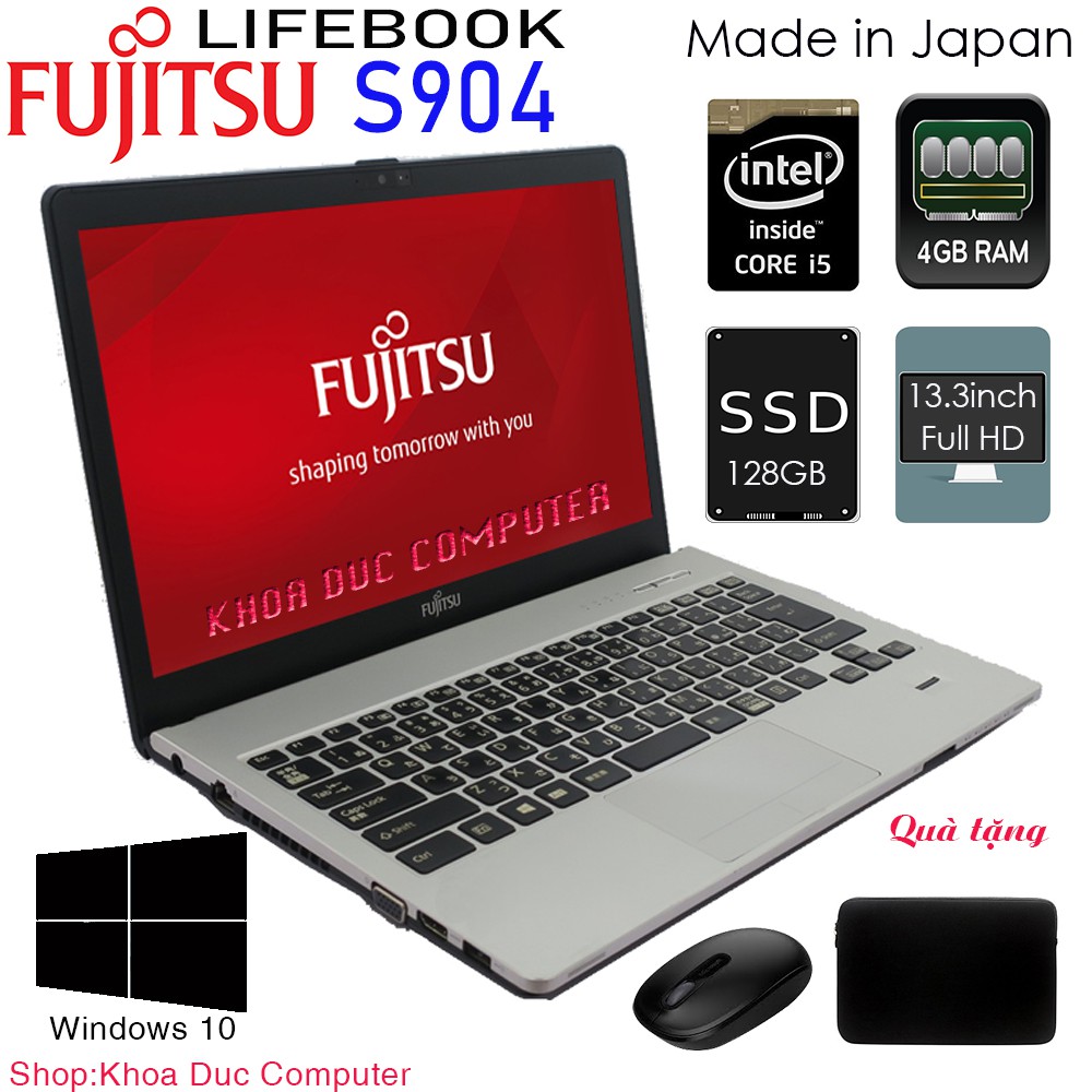 Laptop Nhật Bản Fujitsu S904 Core i5, 4gb ram, 128gb SSD, 13.3inch Full HD, vỏ nhôm sang trọng và bền bỉ