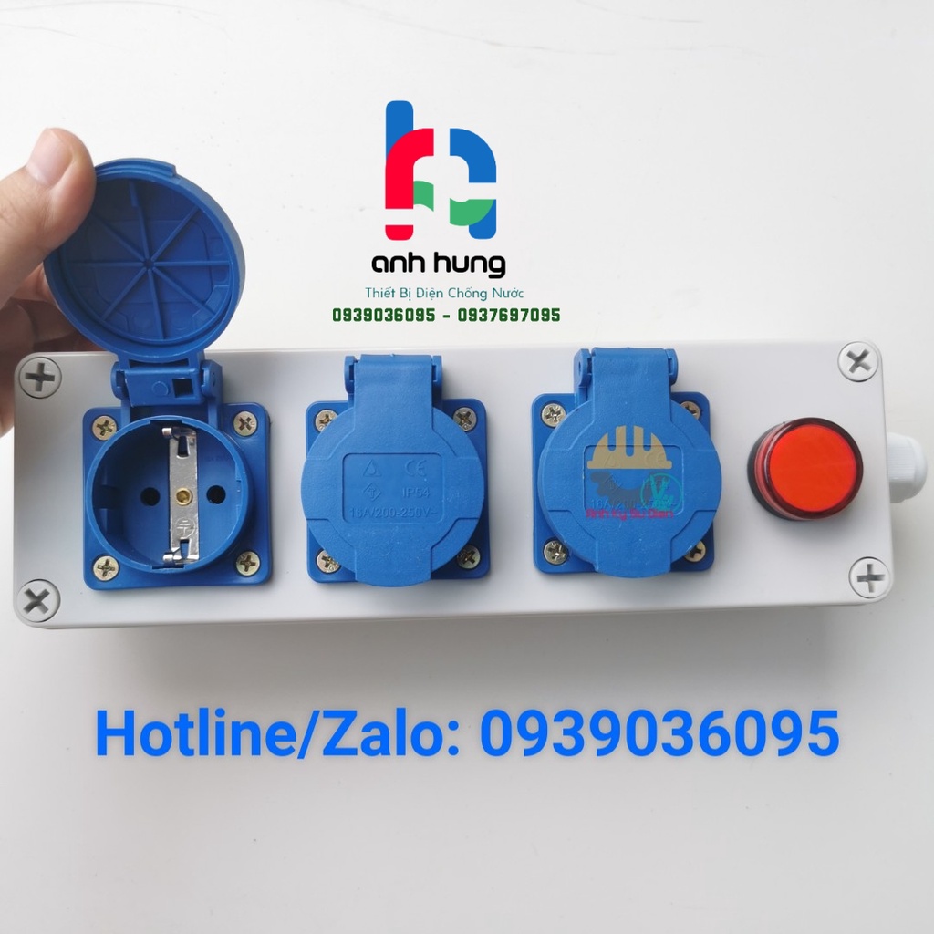 Bộ Chia Nguồn Chống Nước _ Hộp Nguồn Công Nghiệp Chống Nước Schuko 2P + E - phích cắm chân tròn chuẩn Châu Âu, Hàn Quốc