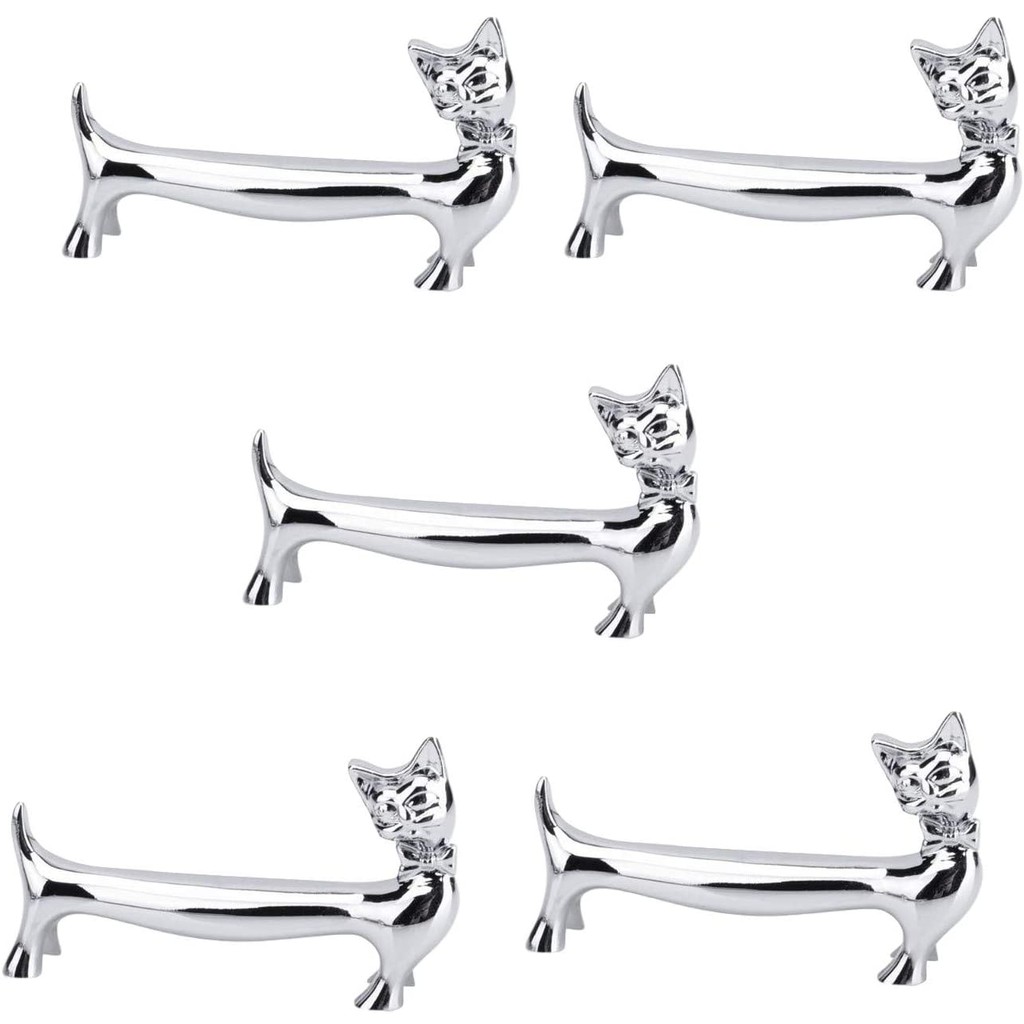 Bộ 5 cái gác đũa hình con mèo - Hàng đúc Inox cao cấp, kiểu dáng chú mèo luời ( cafe nhỏ ) dài 70cm