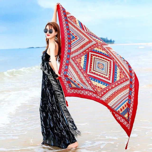 Khăn choàng du lịch khăn choàng in hoạ tiết thổ cẩm linen