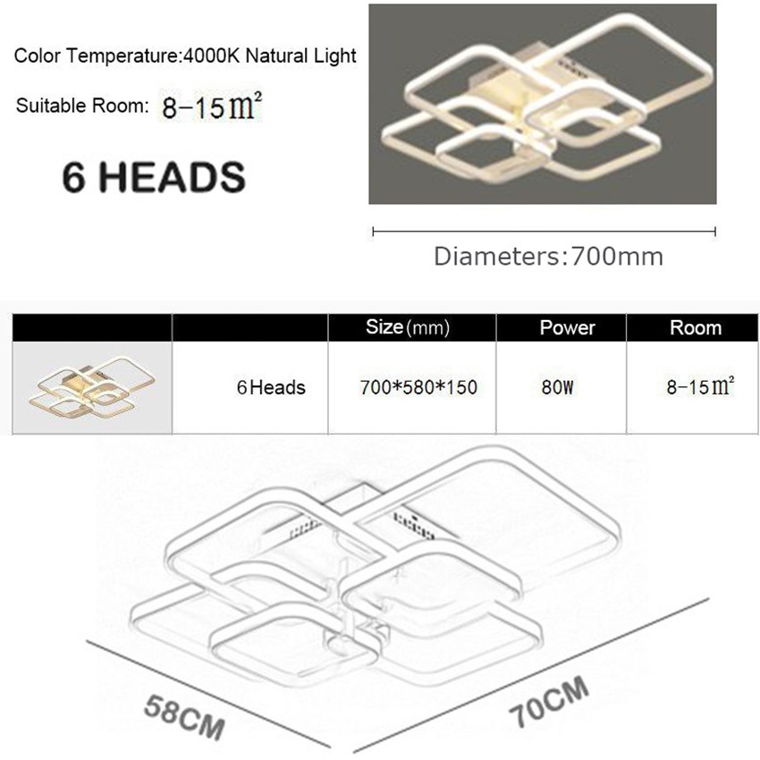 【Giao hàng nhanh】6đầu Đèn LED âm trần cho Đèn chùm trang trí phòng khách Bảo hành 12 tháng-80W (Có thể thay đổi 3 màu)