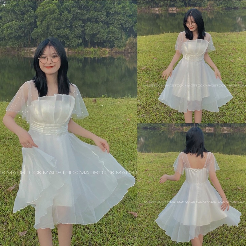 ĐẦM-VÁY TRẮNG TAY HẠT NGỰC XẾP XÒ NHIỀU TẦNG CÔNG CHÚA 🌷