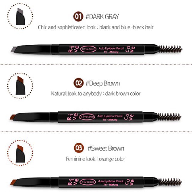 Chì kẻ mày 2 đầu Rivecowe Auto Eyebrow pencil Hàn Quốc