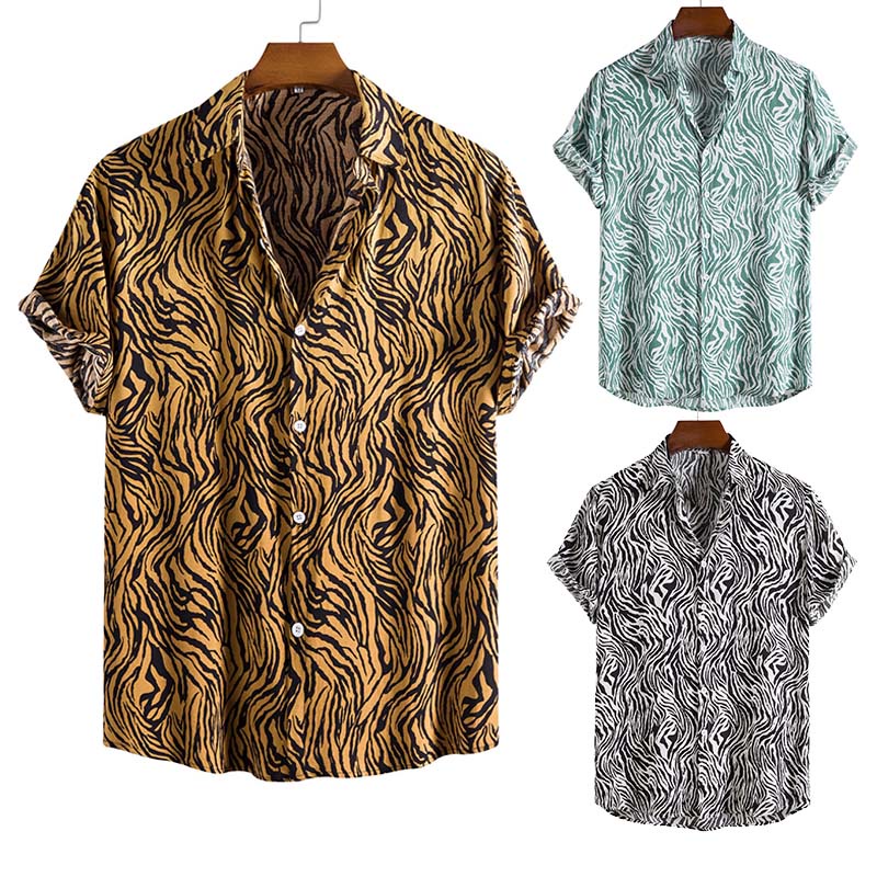Áo Sơ Mi Polo Tay Ngắn Dáng Rộng In Họa Tiết Da Báo Phối Nút Thời Trang Cho Nam
