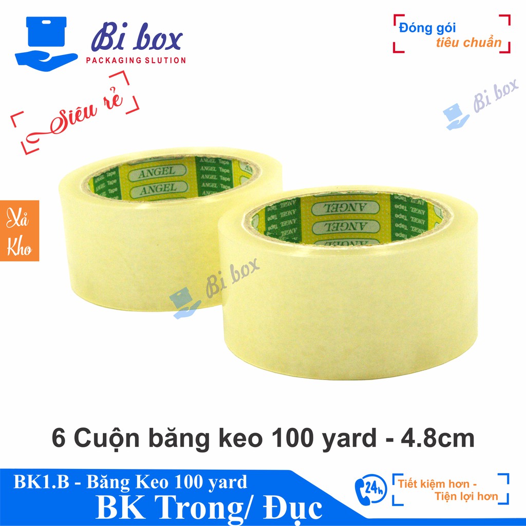 6 Cuộn băng keo đóng thùng hộp carton 100 yard