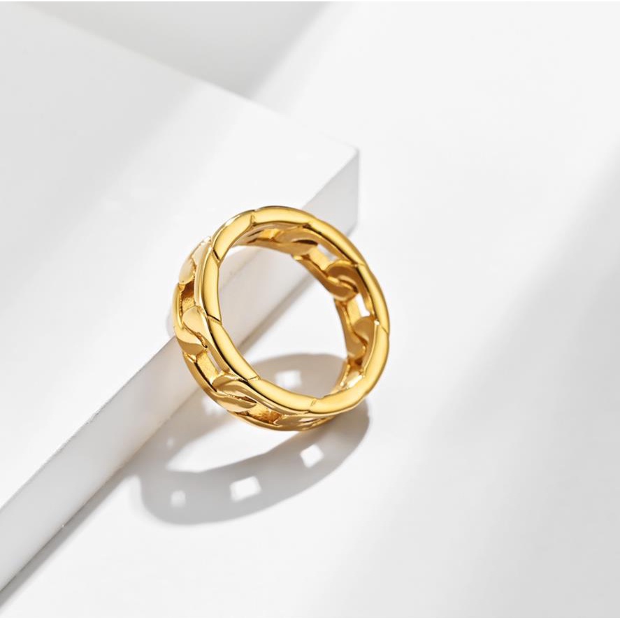 Nhẫn bằng thép titan thiết kế kiểu dây xích phong cách Châu Âu thời trang cá tính cho nam và nữ