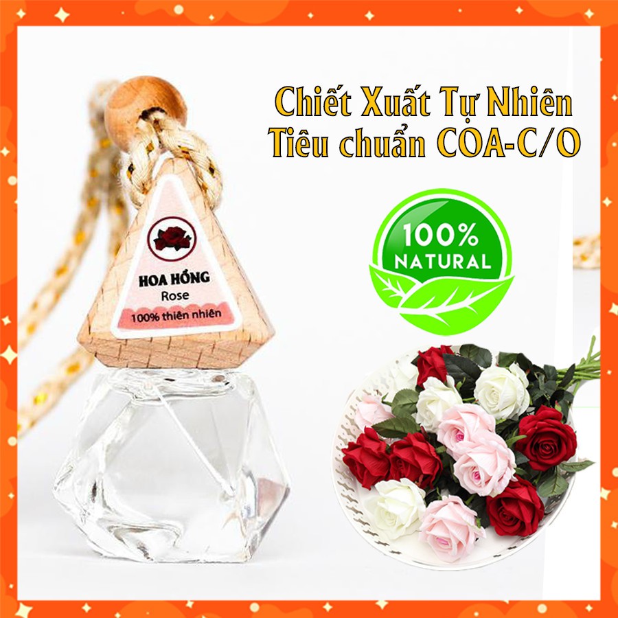 Tinh Dầu Treo Xe Ô Tô Hương Thơm Hoa Hồng - Khử Mùi Xả Stress nhiều mùi hương 10ml