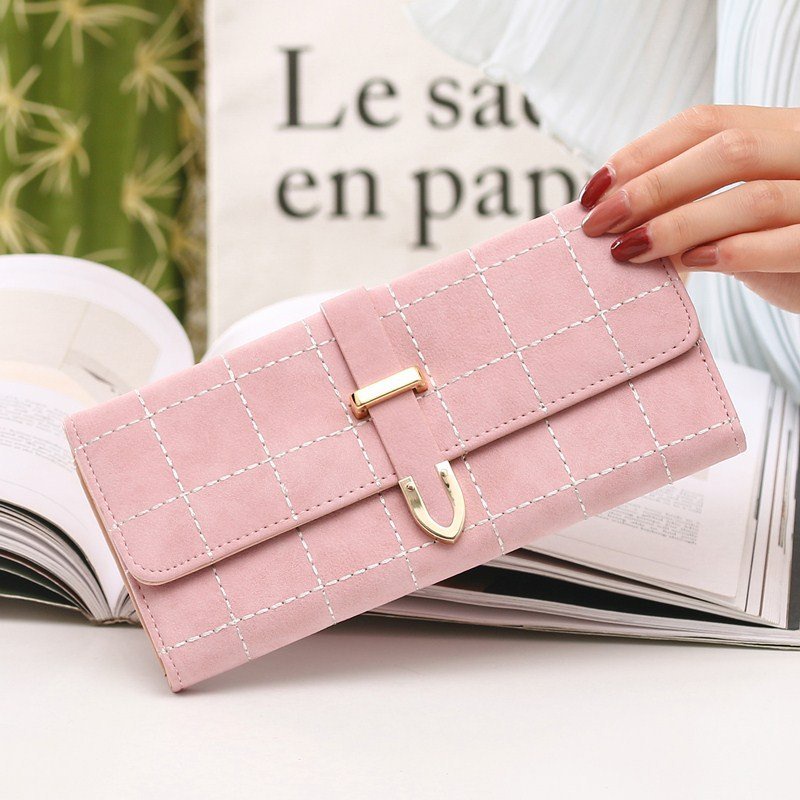 VÍ NỮ DÀI CẦM TAY NEW-0056 PHỐI KẺ CARO VÔ CÙNG THỜI THƯỢNG, SANG TRỌNG, VỚI NHIỀU NGĂN TIỆN DỤNG, CHẤT LIỆU DA BỀN ĐẸP