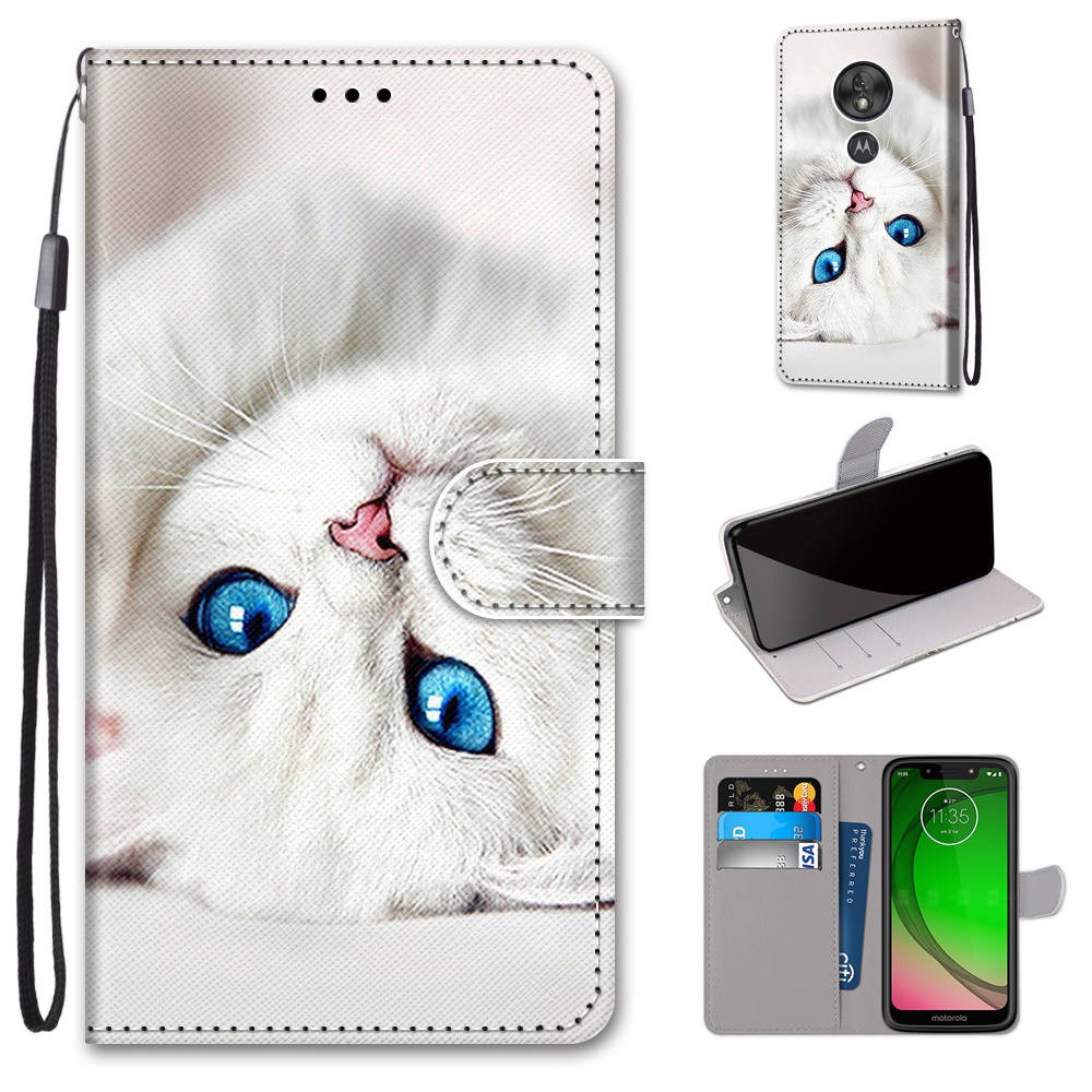 Bao da điện thoại nắp gập họa tiết mèo dễ thương/hoa hồng thời trang có ngăn đựng thẻ cho Motorola Moto G7 Play (EU)