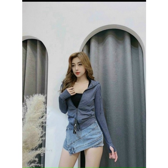 ÁO KHOÁC NHUNG GÂN ĐŨA TAY DÀI NÓN KHOÁ KÉO