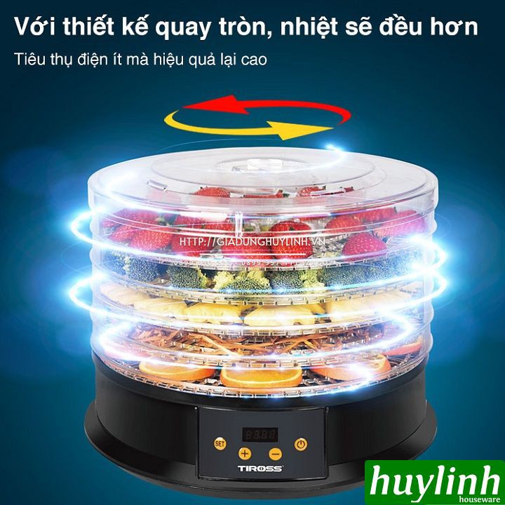 [Mã ELHAMS5 giảm 6% đơn 300K] Máy sấy trái cây hoa quả thực phẩm Tiross TS9682 (250W) - Tặng hũ làm sữa chua