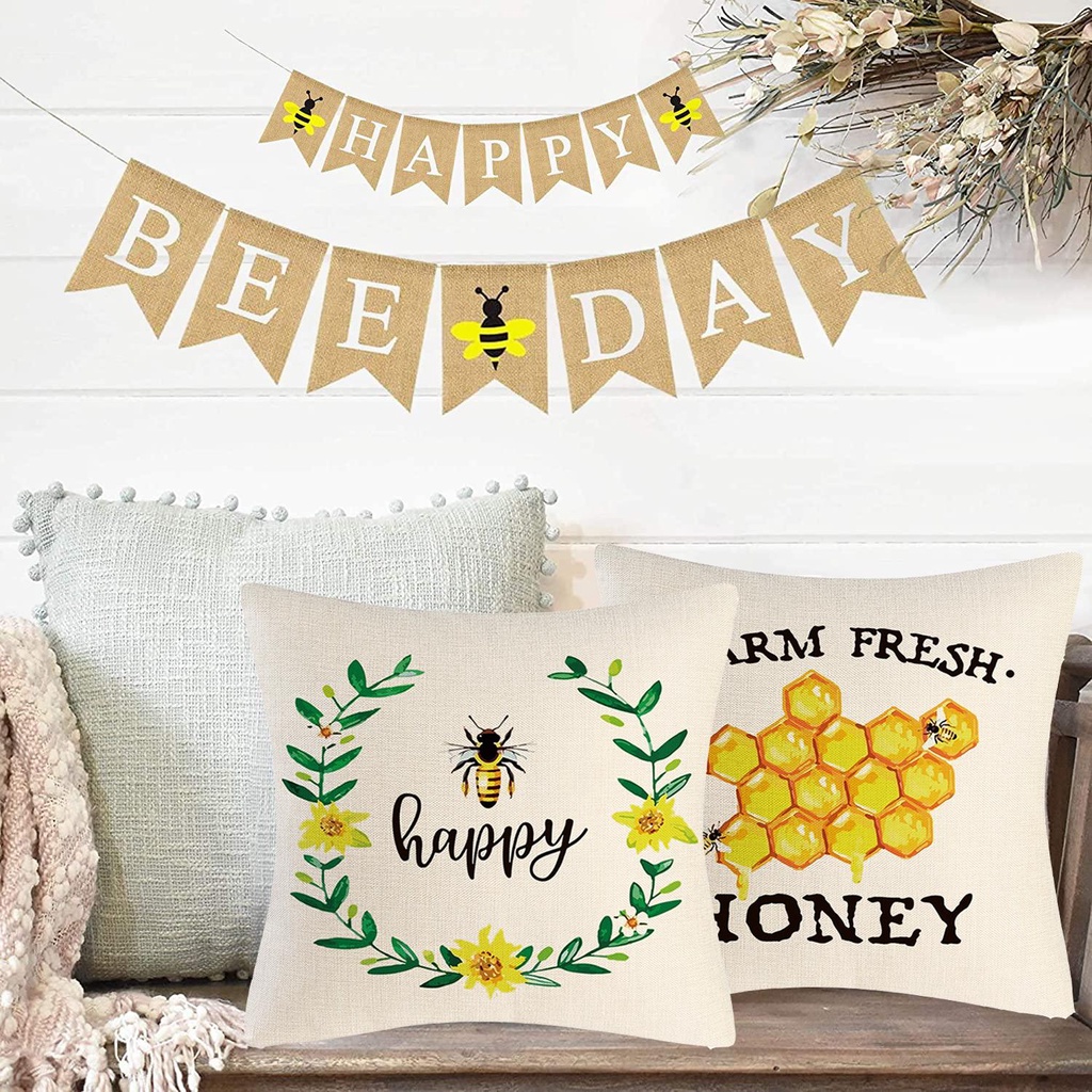 CONOPERY Vỏ Gối 18X18 inch In Họa Tiết Chú Ong Dùng Trang Trí Nông Trại