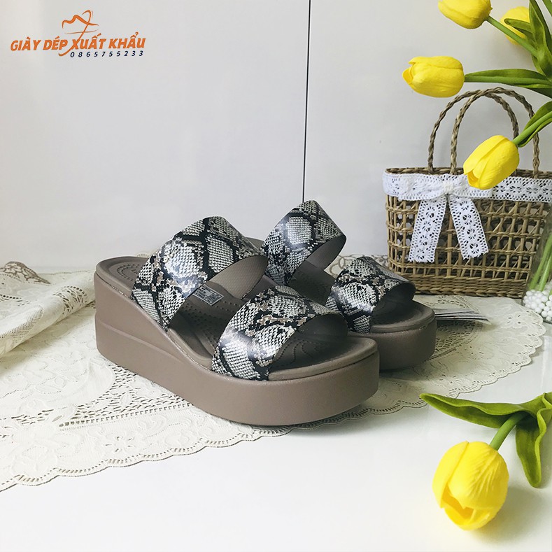 Dép Cross Đế Cao Brooklyn Mid Wedge Màu Da Rắn